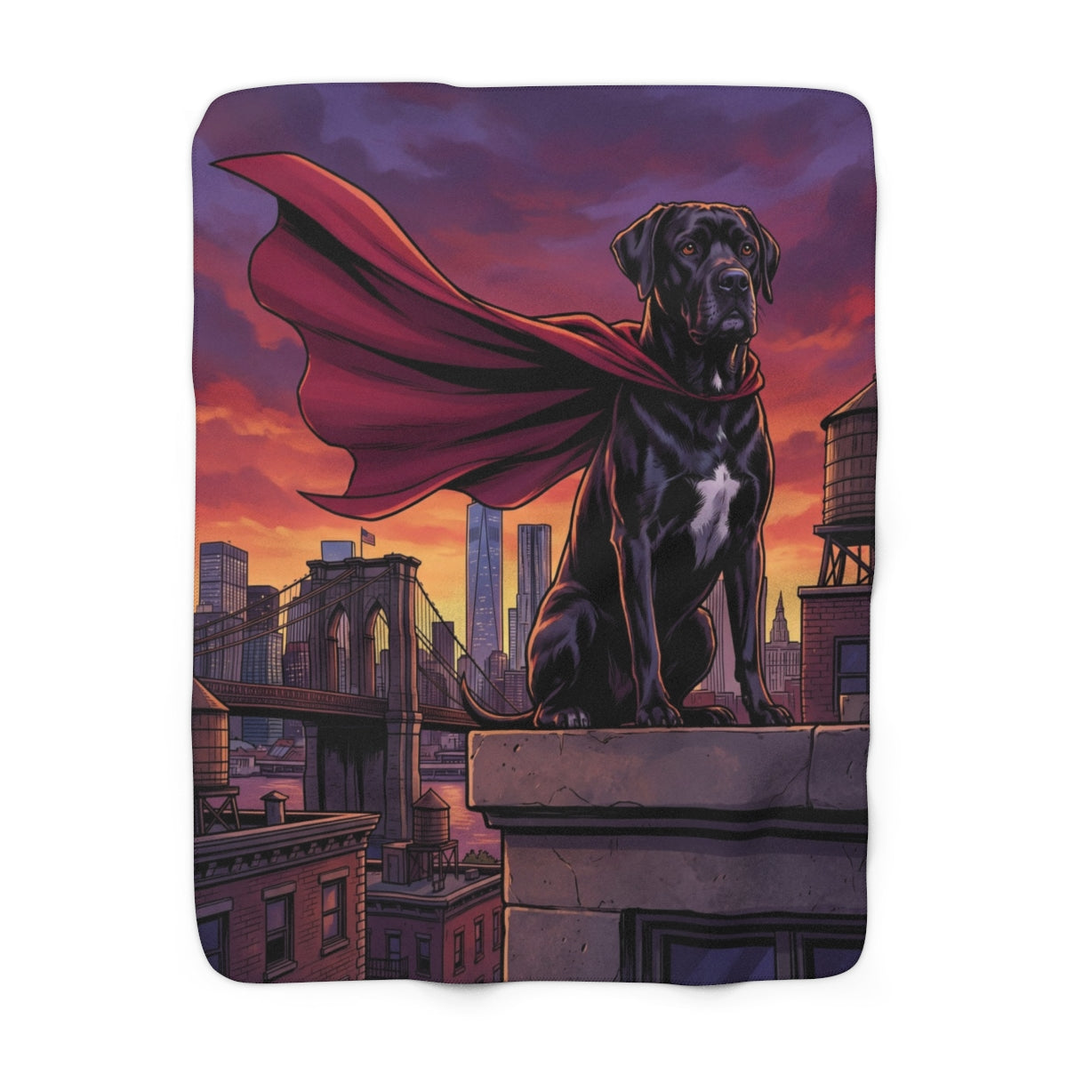 The Hero style on a sherpa blanket, front view